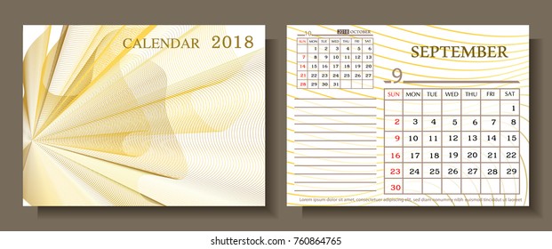 Calendar for 2018 year.September  2018.Week starts sunday.Vector illustration.