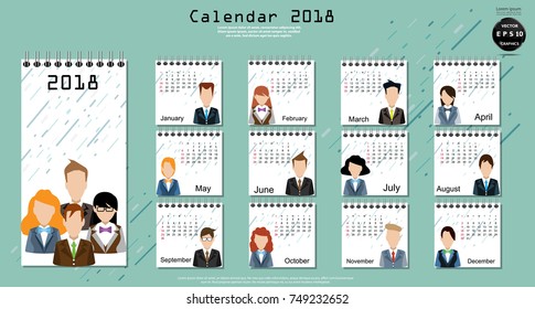 Calendar 2018,Businessman and  Lady, modern Idea and Concept Vector illustration Business Infographic template.
