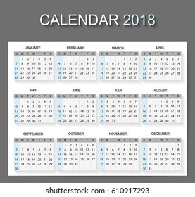 Calendar 2018.Vector illustration.