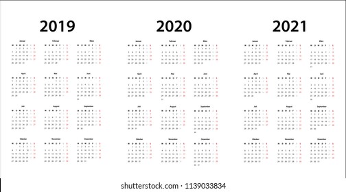 calendar 2019 , 2020, 2021  - calendar template, german 