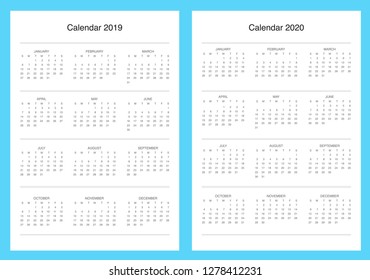 Calendar for 2019 and 2020 year, vector