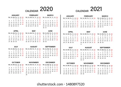 Calendar 2019 2020 year. Week starts on Monday. Year 2020-2021, Calendar Design.