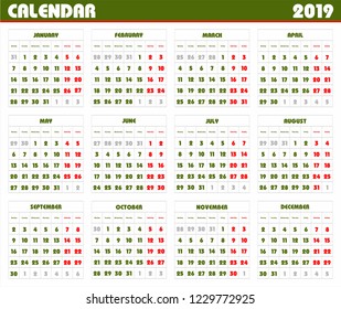 Calendar for 2019