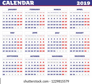 Calendar for 2019