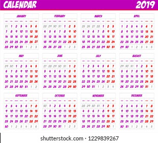 Calendar 2019 Stock Vector (Royalty Free) 1229839267 | Shutterstock