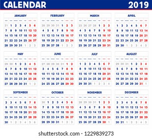Calendar for 2019