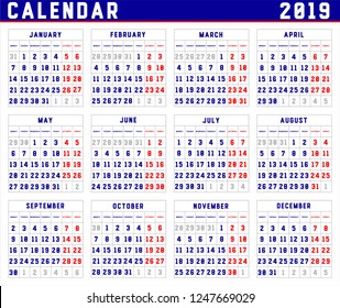 Calendar for 2019