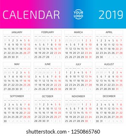 Calendar for 2019
