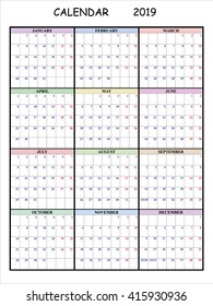 Calendar for 2019