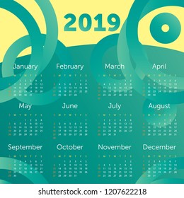 Calendar 2019. Abstract rings vector illustration