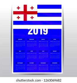 Calendar 2019 Ajaria Flag background. English language