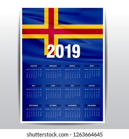 Calendar 2019 Aland Flag background. English language