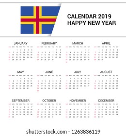 Calendar 2019 Aland Flag background. English language