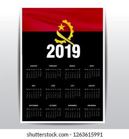 Calendar 2019 Angola Flag background. English language