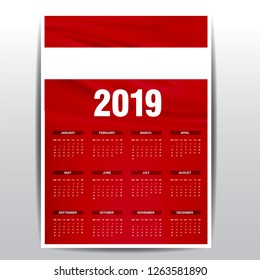 Calendar 2019 Austria Flag background. English language