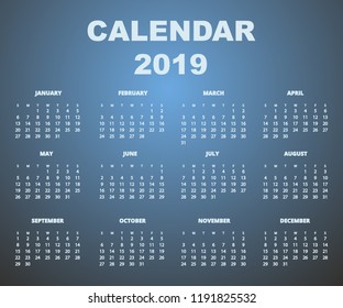 Calendar 2019 back