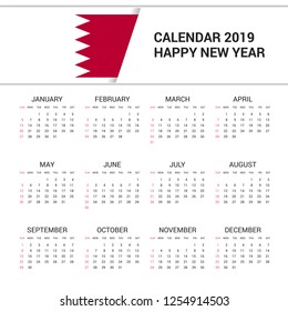 Calendar 2019 Bahrain Flag background. English language