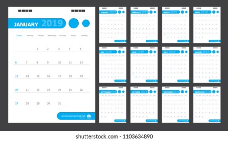 Calendar for 2019 blue background