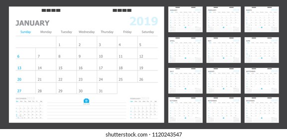 Calendar for 2019 blue background