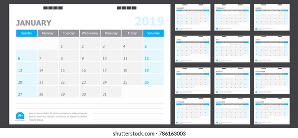 Calendar for 2019 blue background