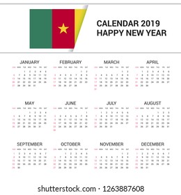 Calendar 2019 Cameroon Flag background. English language