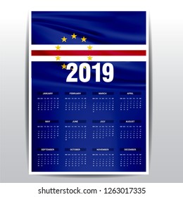 Calendar 2019 Cape Verde Flag background. English language