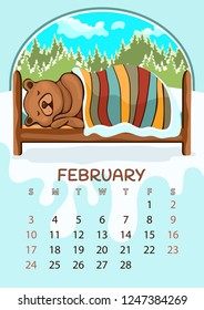 Calendar for 2019 with cartoon funny animals, hand drawing, vector illustration. Colorful, bright design of a wall-mounted rocker calendar with painted cute animals on the background seasonal nature