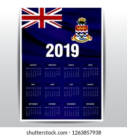 Calendar 2019 Cayman Islands Flag background. English language