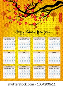Calendar 2019 Chinese calendar for happy New Year 2019 year of the pig.
