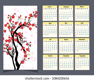 Calendar 2019 Chinese calendar for happy New Year 2019 year of the pig.
