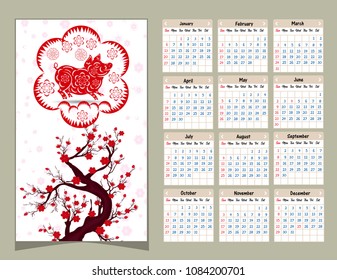 Calendar 2019 Chinese calendar for happy New Year 2019 year of the pig.
