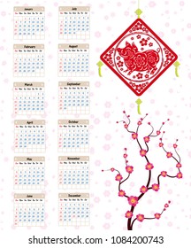 Calendar 2019 Chinese calendar for happy New Year 2019 year of the pig.
