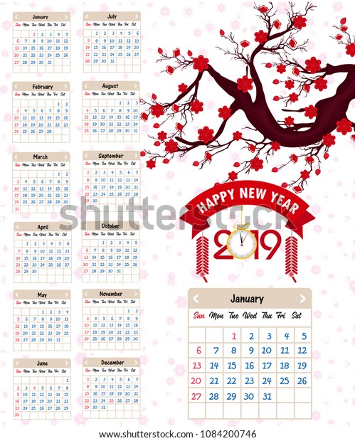 Calendar 2019 Chinese Calendar Happy New Stock Vector (Royalty Free