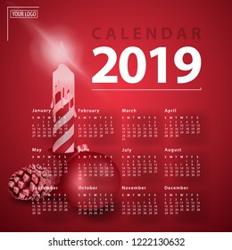 Calendar for 2019 with Christmas candle
