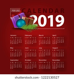 Calendar for 2019 with Christmas gifts