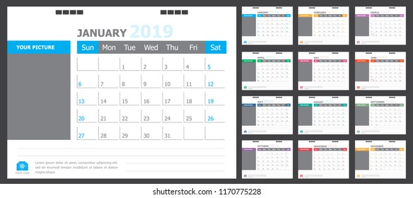 Calendar for 2019 colorful background