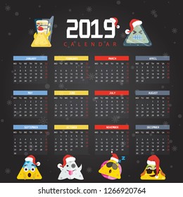 Calendar 2019. Colorful set with New year's set nachos emoji.