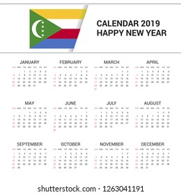 Calendar 2019 Comoros Flag background. English language