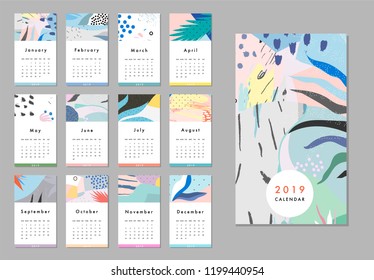 Calendar 2019. Cute printable creative template with floral elements