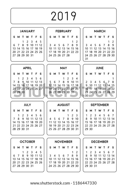Calendar 19 Design Printable Size Image Vectorielle De Stock Libre De Droits