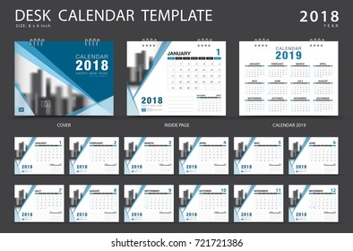 Calendar 2019, Desk calendar 2018 template. Set of 12 Months. Planner. Week starts on Sunday. Stationery design. advertisement. Business flyer. cover. Vector layout. 