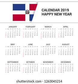 Calendar 2019 Dominican Republic Flag background. English language