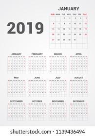 Calendar 2019. EPS 10.