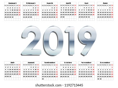 Calendar 2019. EPS 10