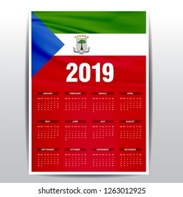 Calendar 2019 Equatorial Guinea Flag background. English language