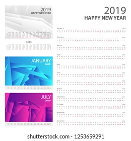 Calendar for 2019 in flat design Vector 
