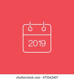 Calendar 2019 Flat Icon On Red Background