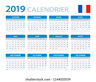 Calendar 2019 - French version - vector illustration