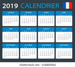 Calendar 2019 - French version - vector illustration