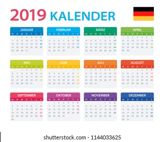 Calendar 2019 - German Version - vector illustration